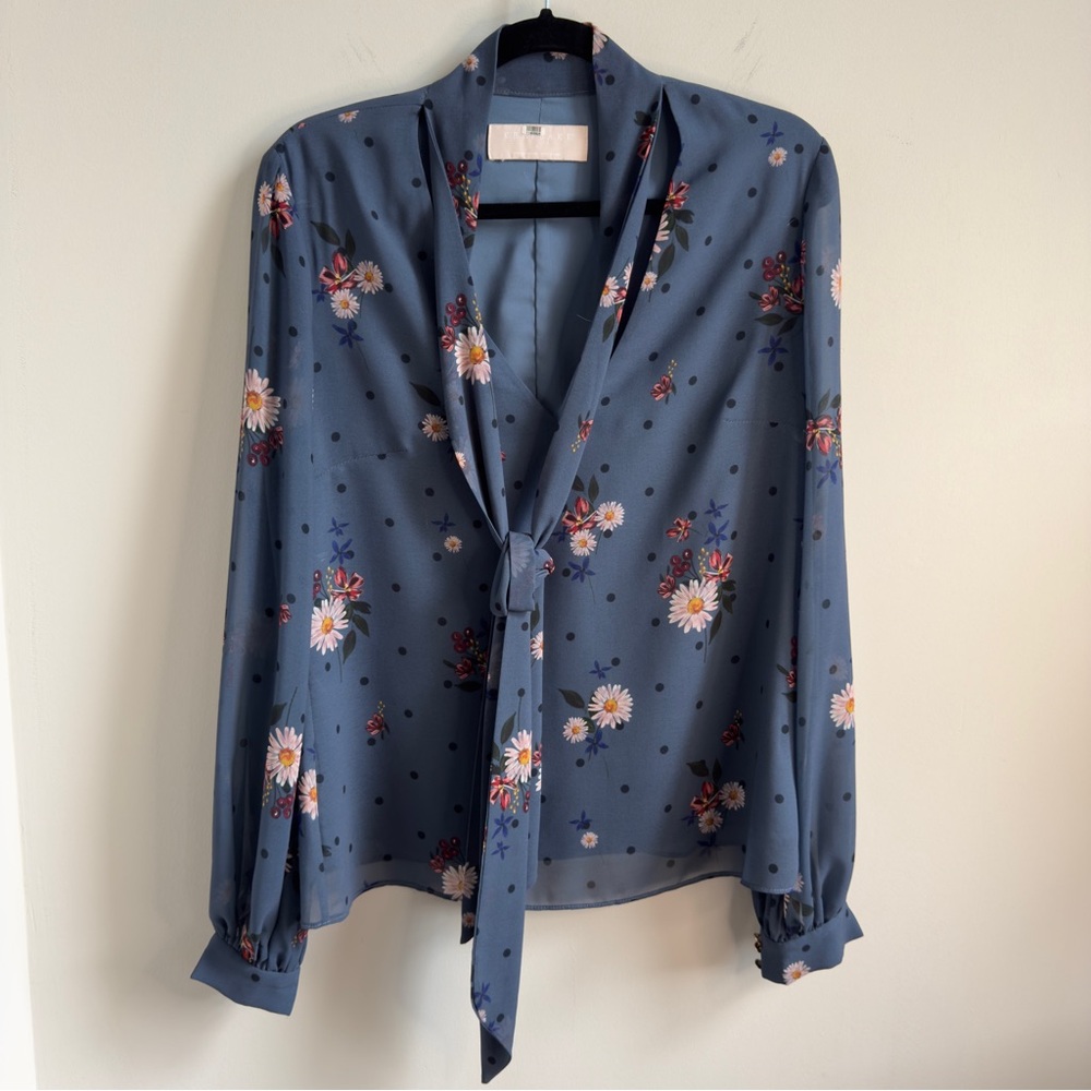 KEEPSAKE the Label Floral Tie-Front Blouse in Blue